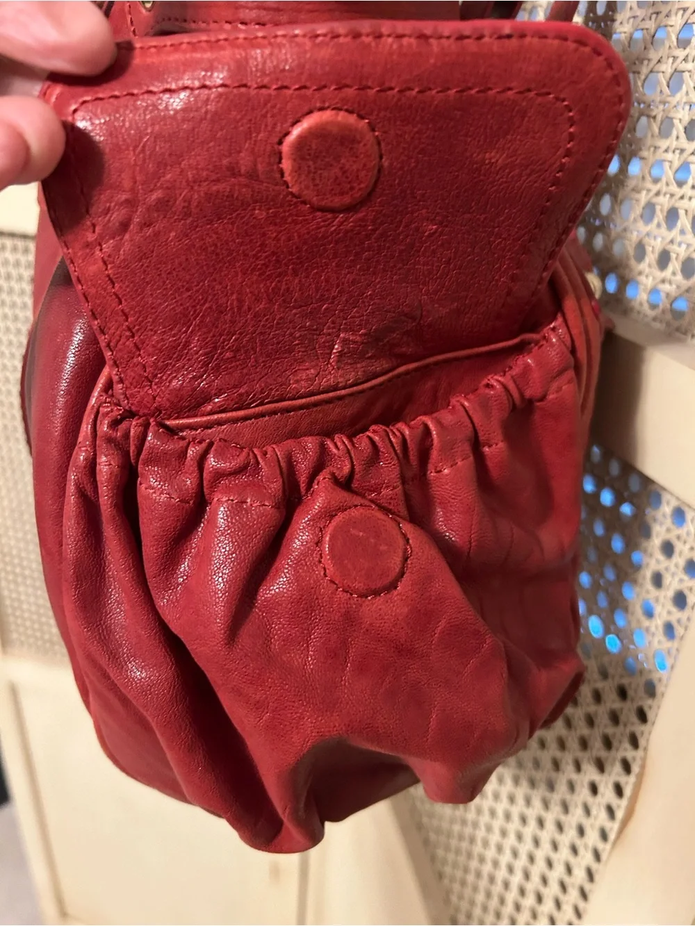 Junior Drake Red Leather Shoulder Bag with Dual Front Pockets